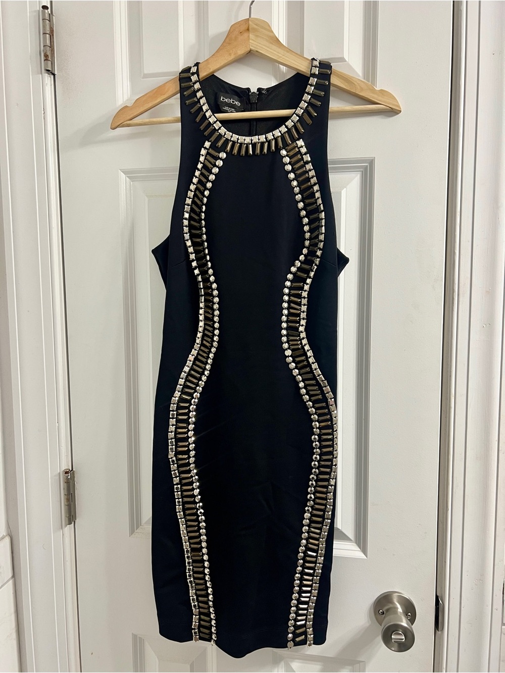 Bebe Black Dress with Silver & Gold Racerback Cocktail Party -Small - Picture 4 of 9